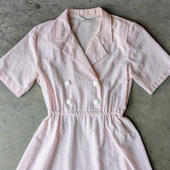 Vintage Kenny Classics Pink White Seersucker Stripe Shirtdress size 10 - Picture 3 of 8